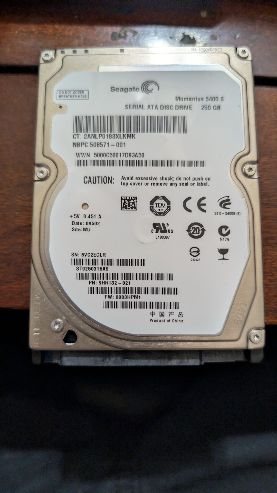 Seagate Momentus 5400.6 250GB 2.5" SATA 5400RPM 8MB Laptop HDD ST9250315AS