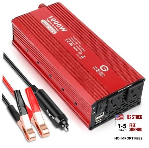 (Peak) Power Inverter for Vehicles, DC 12V to 110V AC Converter 1000W/2000W