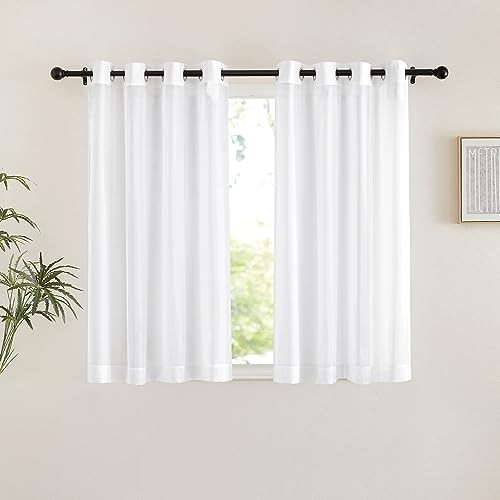  Bedroom Sheer Curtains 54 inch Length - Grommet 54"W x 54"L (Pack of 2) White