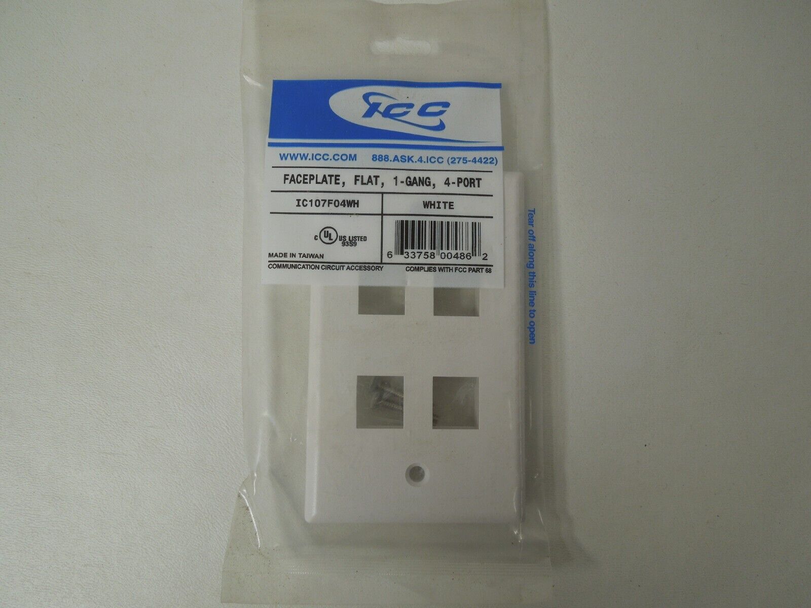 ICC IC107F04WH 1-Gang 4-Port White Wall Plate - LOT OF 4 - NEW