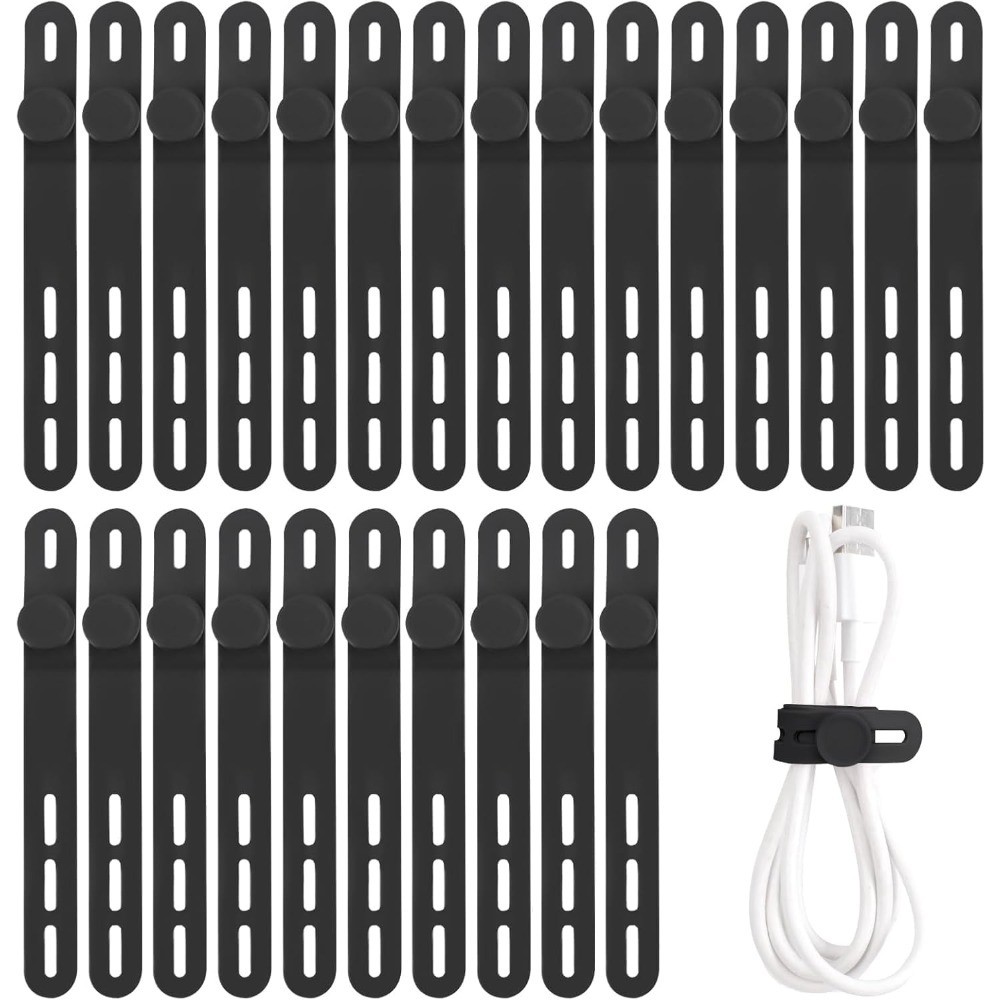 25 Pcs Silicone Cable Ties, Cable Ties Reusable, High Elasticity Cord Wraps for