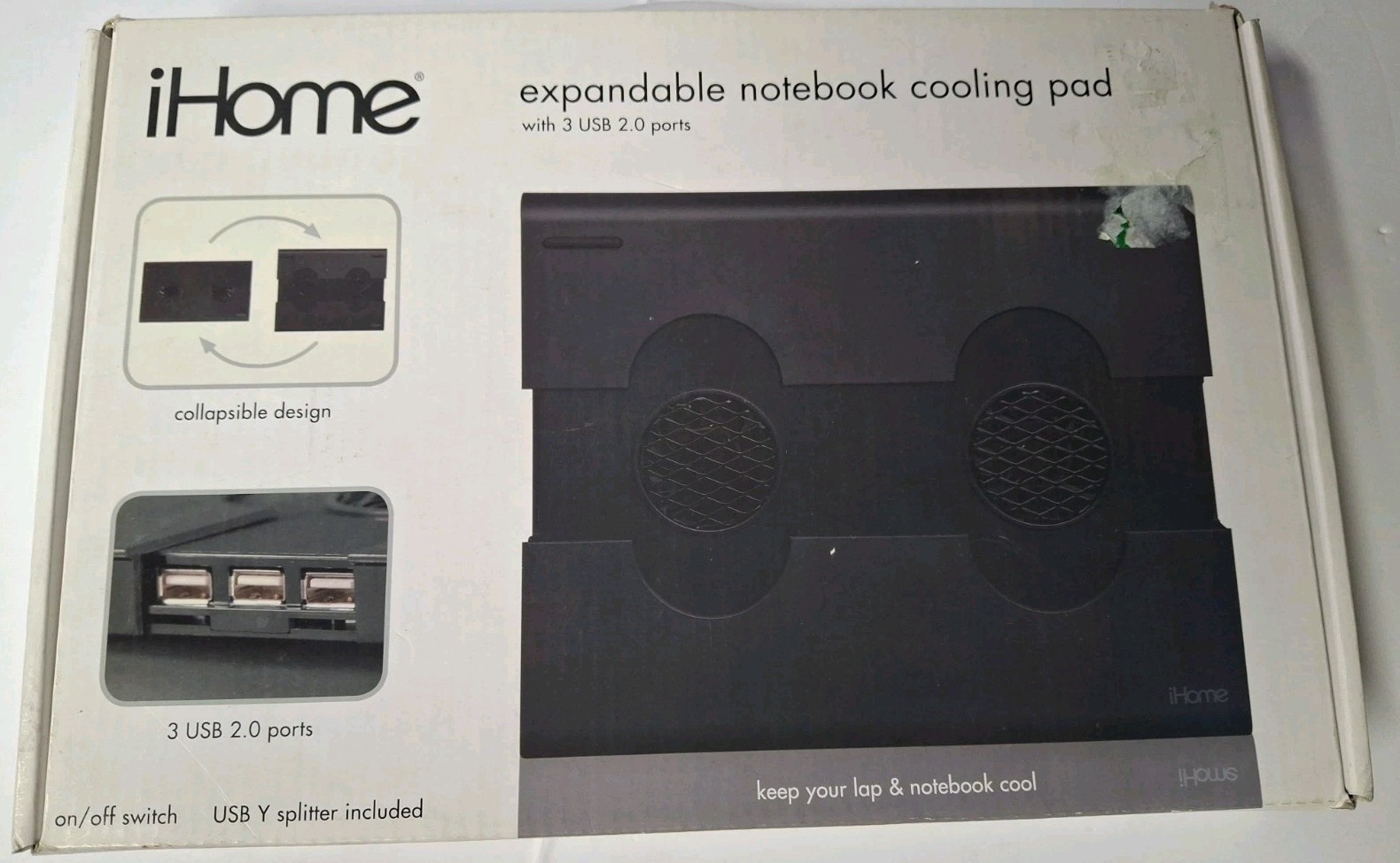 iHome Notebook/Laptop Cooling Pad w/ 2 Fans - New In Box