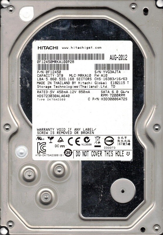 HGST HDS723030ALA640 P/N: 0F12450 MLC: MRKA10 Thailand 3TB
