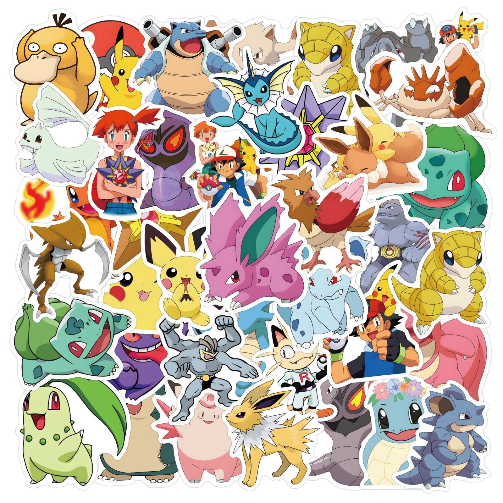 50pcs Cute Pokemon Cartoon Stickers for Water Bottle, Cool 2-3.5 inch, Black