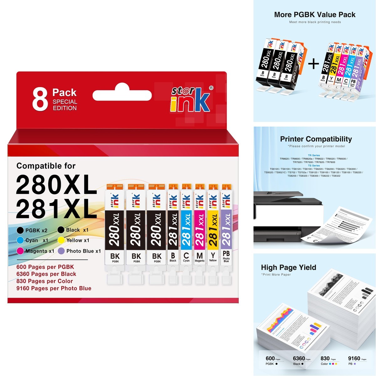 Starink 8 Pack 280XXL 281XXL Ink Cartridges for Canon