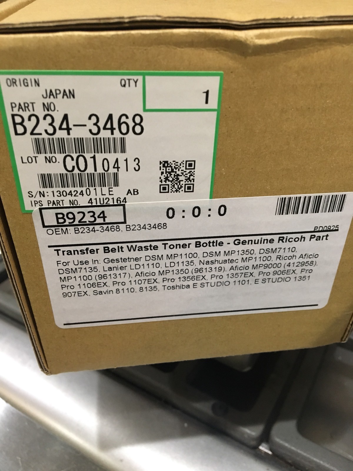Genuine Ricoh B234-3468 B2343468 Waste Toner Bottle Transfer Belt - New/open box