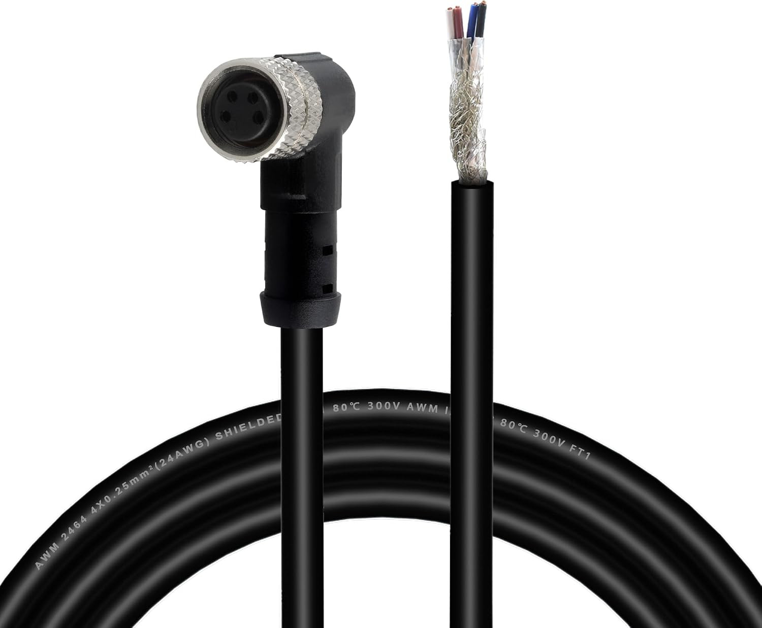 M8 4-Pin Female Right Angle Shielded Cable, 6.5Ft/2M