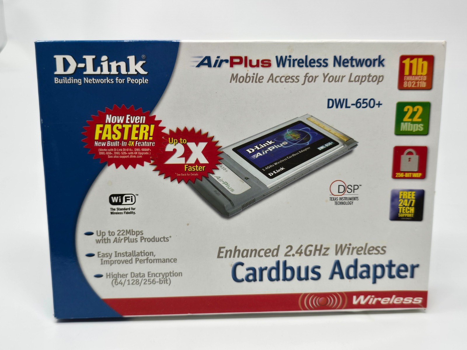 D-LINK AIR PLUS MODEL: DWL-650+ 2.4GHZ 22MBPS WIRELESS CARDBUS ADAPTER
