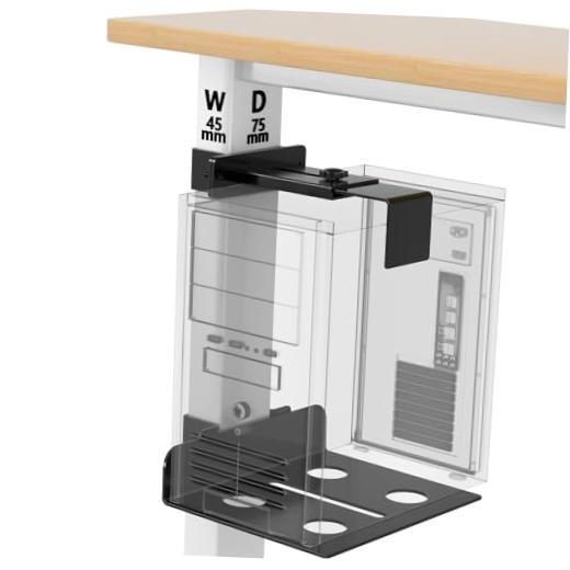 Under Desk PC Mount & CPU Holder, No-Drill Clamp-On Stand for Standing 75X45mm