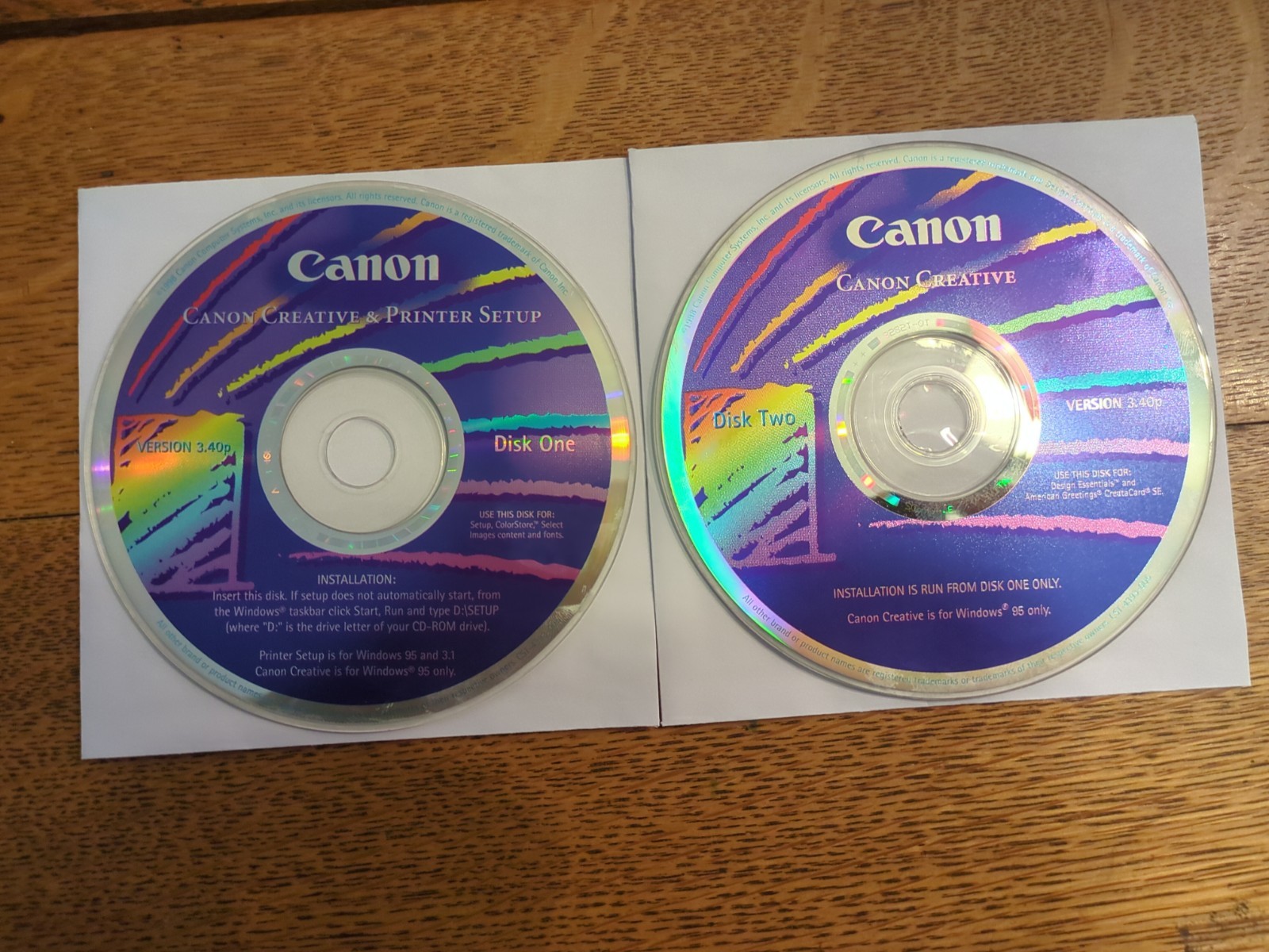 Canon Creative 3 2-Disc CD Set for Windows 95 and 3.1 discs only 