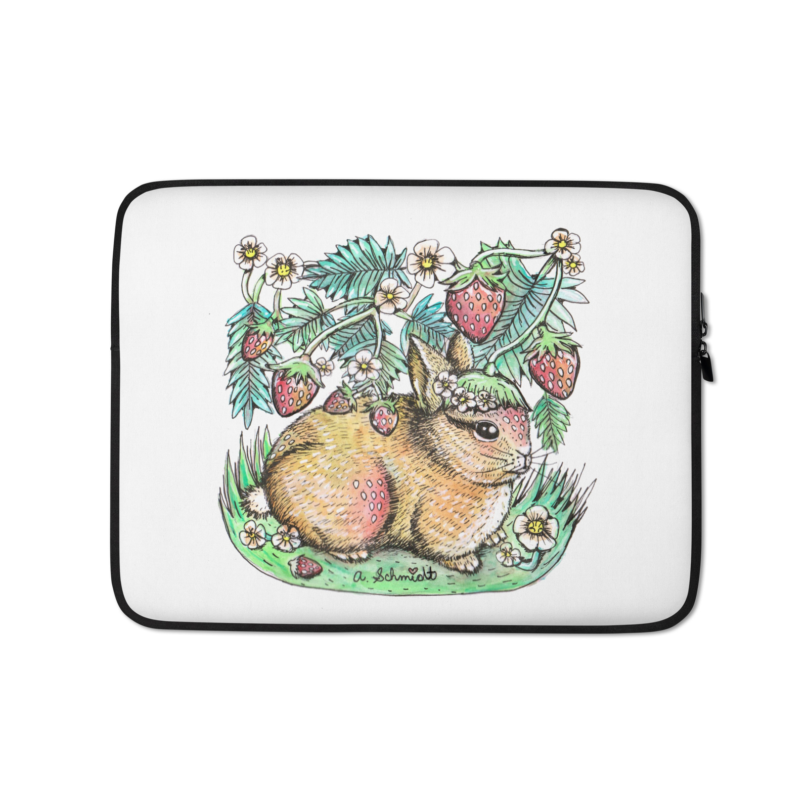 Strawbunny Kawaii Cute Strawberry Bunny Original Art Laptop Sleeve