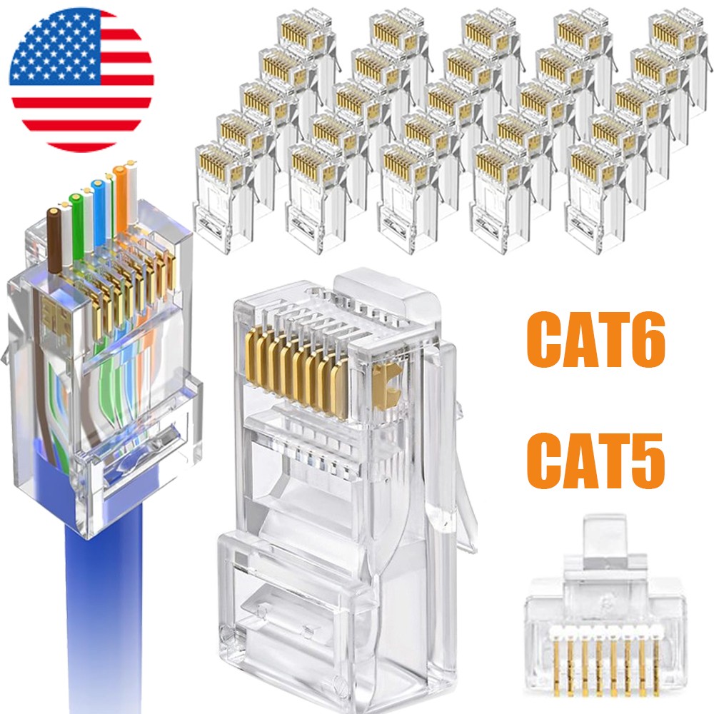 RJ45 Pass Through Modular Plug Network Cable Connector End 8P8C CAT6 CAT5 lot