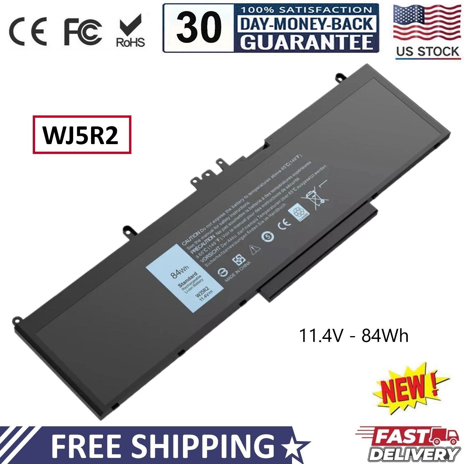 New WJ5R2 Replacement Battery For Dell Latitude 5570 E5570 Precision 3510 4F5YV