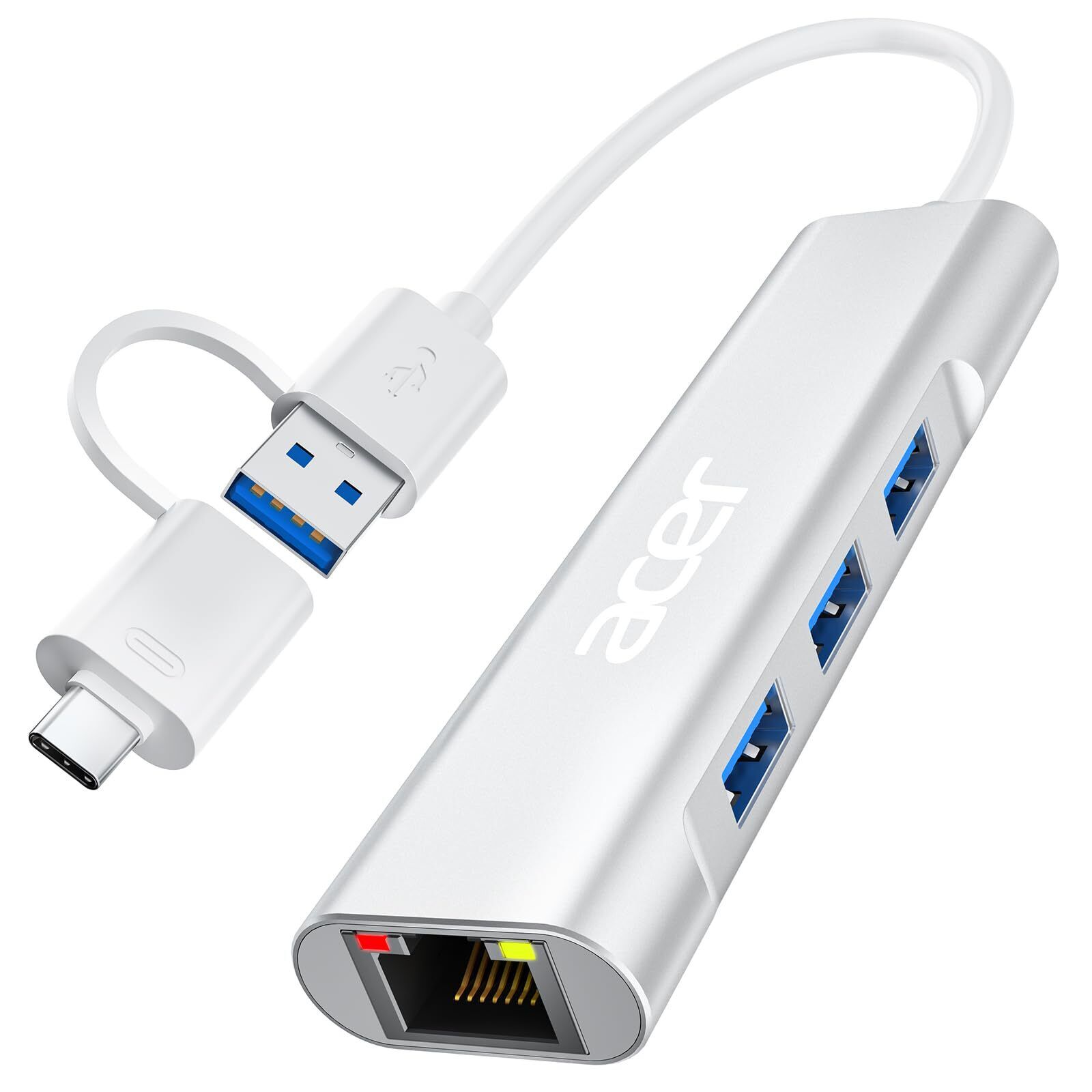 Acer USB C to Ethernet Adapter, 4-in-1 USB-A/C Hub with 3 USB-A 3.1 & 1Gbps R...