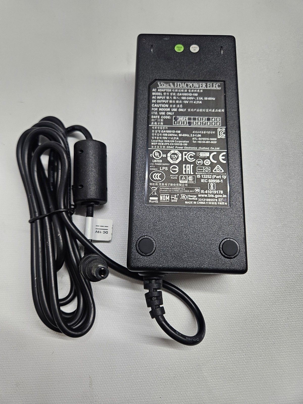 Genuine Edac AC Power Adapter EA10951D-190 Charger 19V 4.21A 5.5x2.5mm