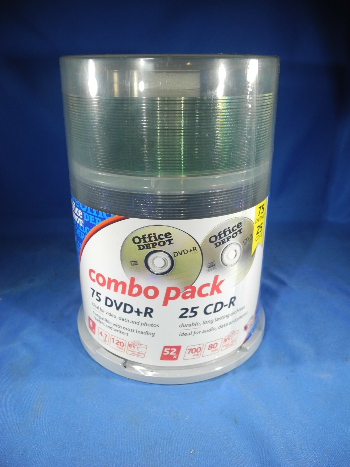 NEW OFFICE DEPOT COMBO PACK 25-CD-R/75 DVD+R DISCS FOR RECORDING DATA and VIDEO