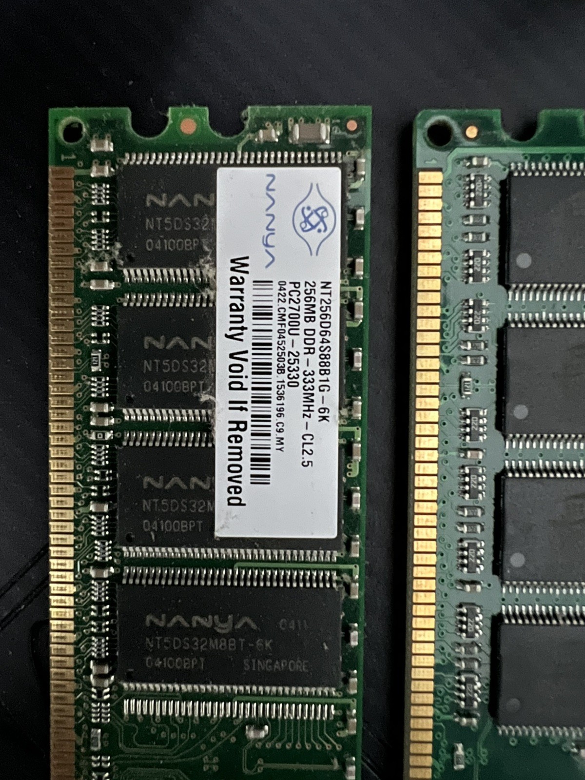NANYA 256MB X2 DDR 333MHz PC2700U-25330 CL2.5 305956-041 Memory Module RAM