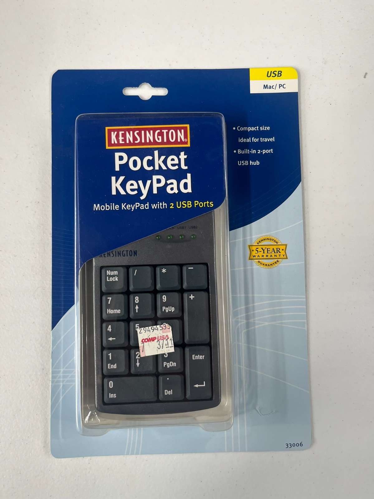 Kensington Pocket Wired KeyPad with 2-Port USB Hub, Model #33006 NEW and Sealed