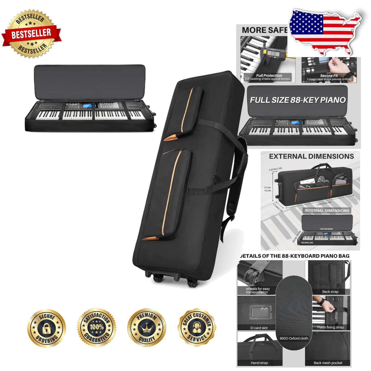 Rolling 88-Key Synthesizer Case: Heavy-Duty Padded Gig Bag, Waterproof, 2 Wheels