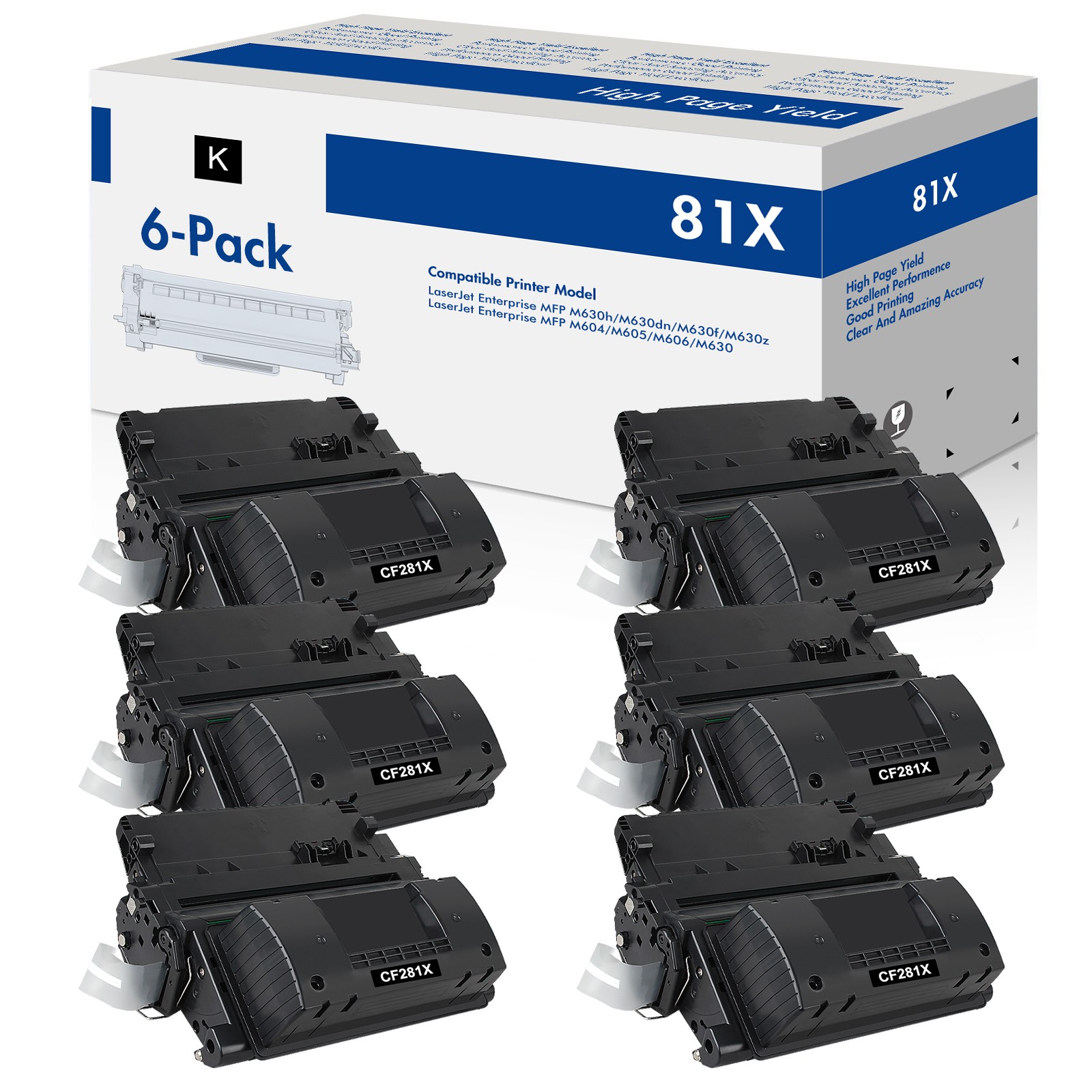 6PK CF281X 81X Black Toner Cartridge Fit For HP Laserjet MFP M606dn M606x M630dn