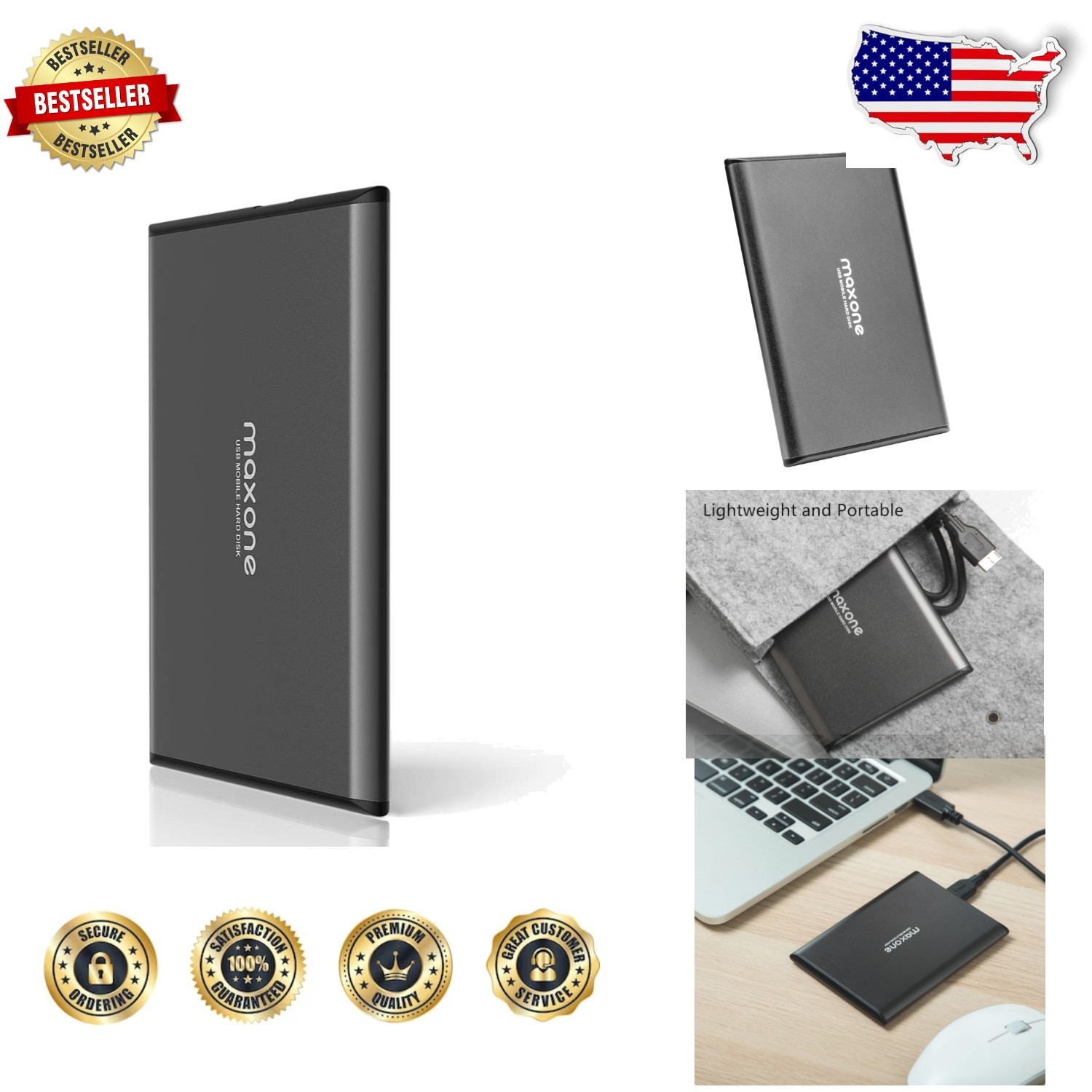 High-Speed 1TB Portable HDD - Ultra Slim USB 3.0, 5Gbps Transfer, Metal Casing