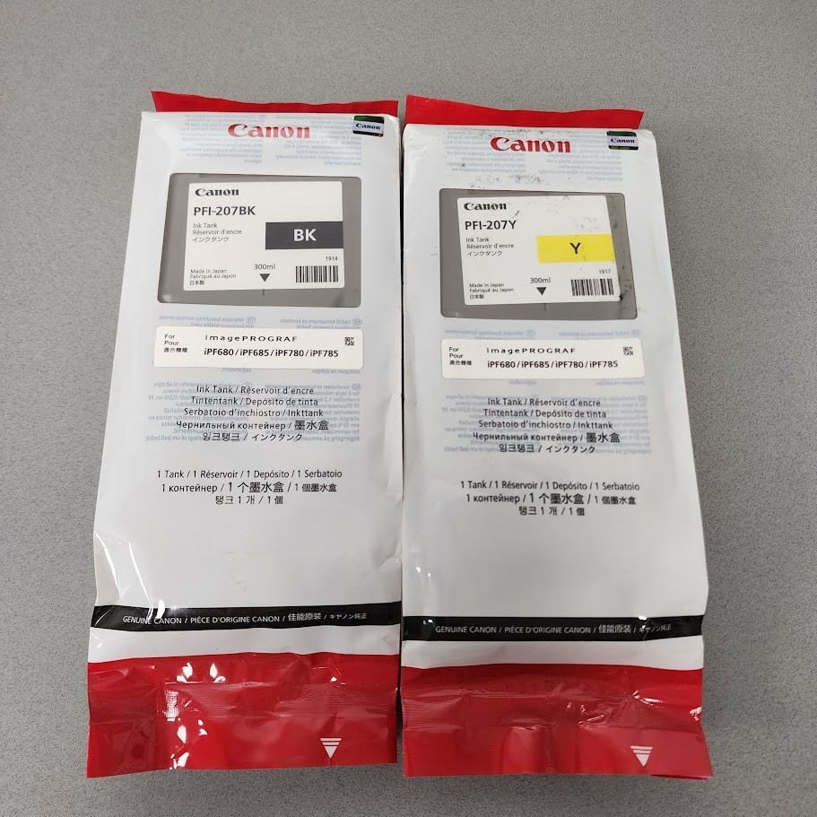 Genuine Canon PFI-207BK Black + PFI-207Y Yellow Ink Tank 300mL imagePROGRAF