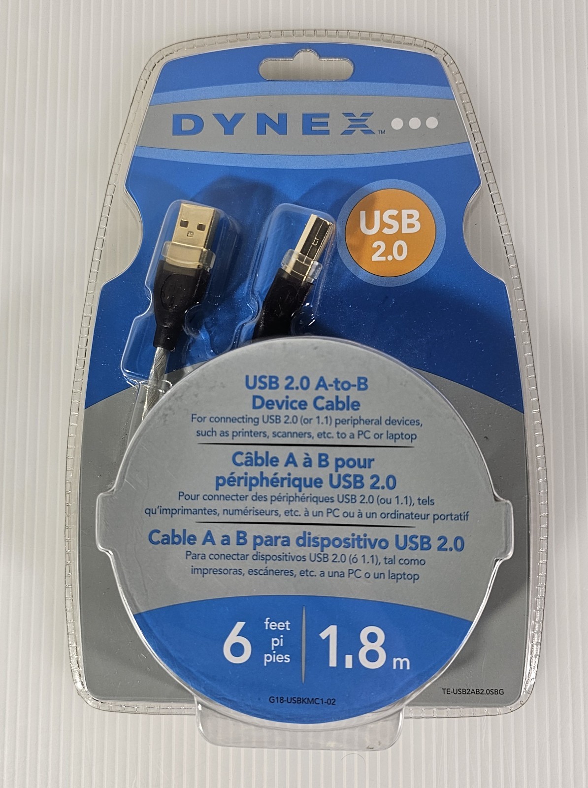 New Dynex USB 2.0 A-to-B Device Cable 6ft For Printers Scanners etc. 