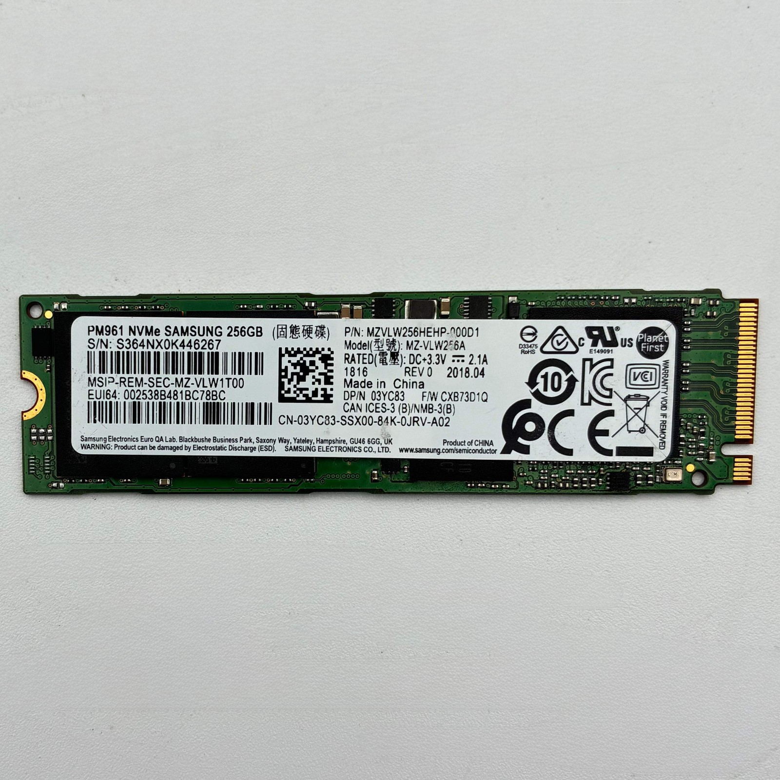 Samsung PM961 NVMe 256GB SSD
