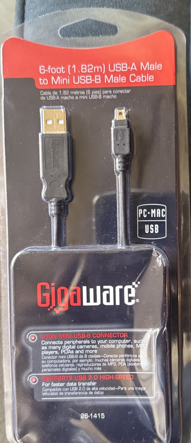 Gigaware 26-1415 6 foot USB-A Male to Mini USB-B Male Cable 8 Pin 2601415 UC-E6