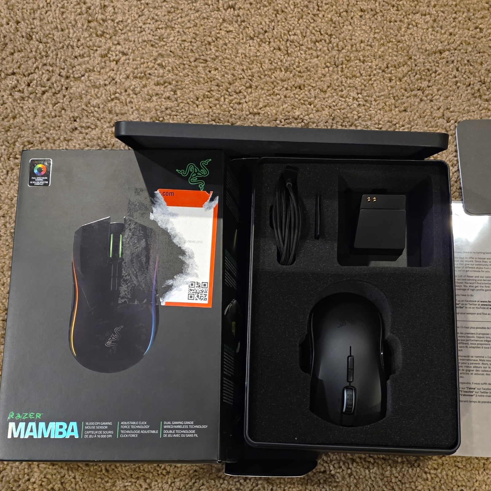 Razer Mamba Gaming Mouse Wireless/Wired Optical 16000 DPI 7-Button Black