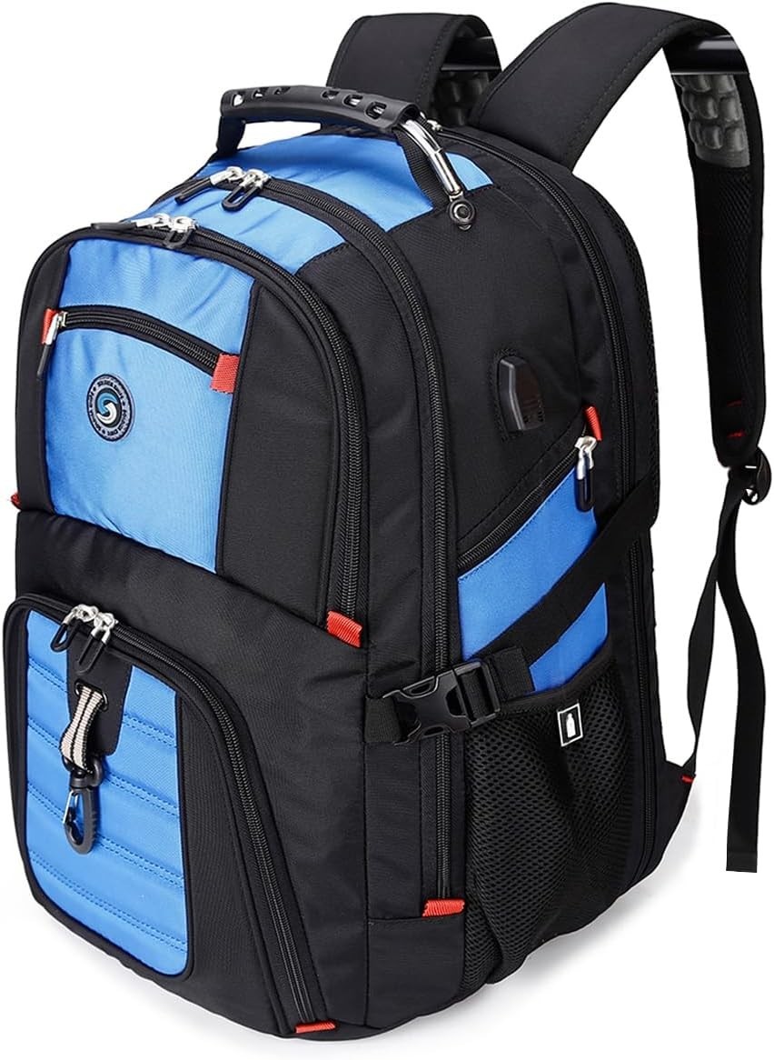 SHRRADOO Extra Large 50L Travel Laptop Backpack with USB Charging Port, Blue 