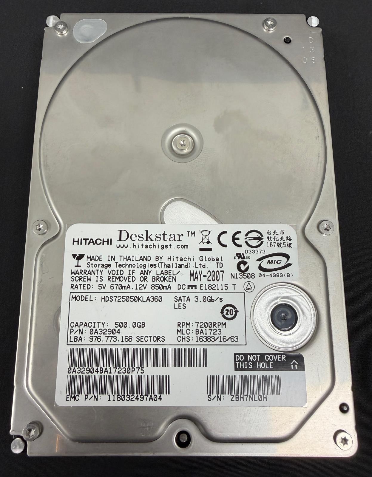 Lot of 5 Hitachi Deskstar 7K500 500GB 3.5" SATA HDD HDS725050KLA360 90%+ Health