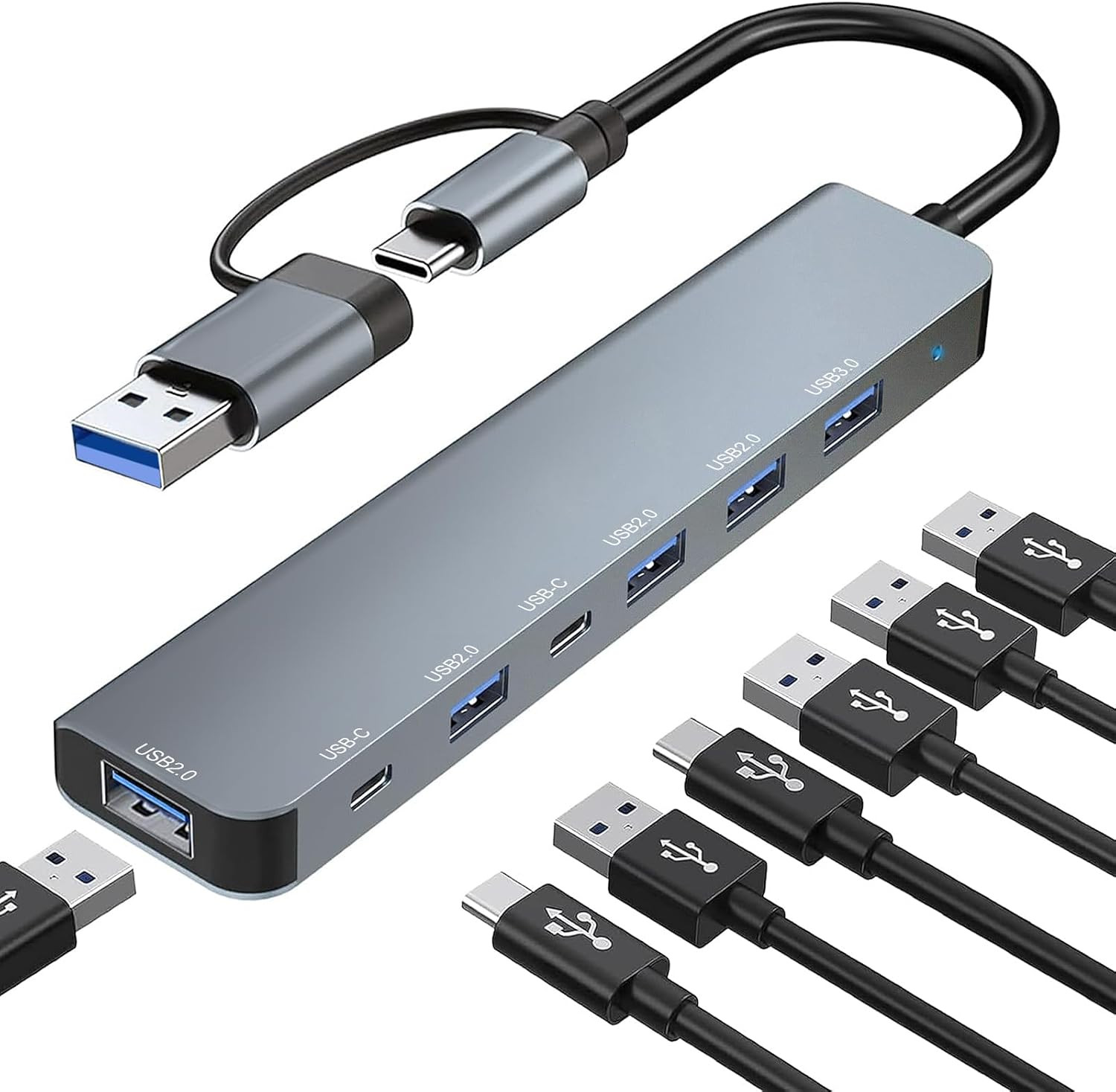 USB C Hub, USB Hub 3.0, Upgrade 7 in 2 USB Splitter with 1Xusb 3.0, 4Xusb2.0, 2X