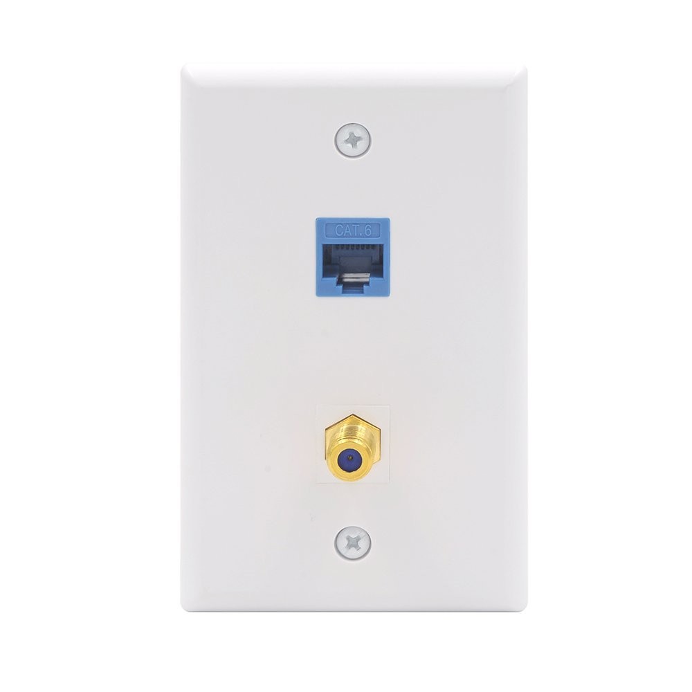 VCE Ethernet Coax Wall Plate 2 Port CAT6 Jack 3GHz Gold Plated Insert