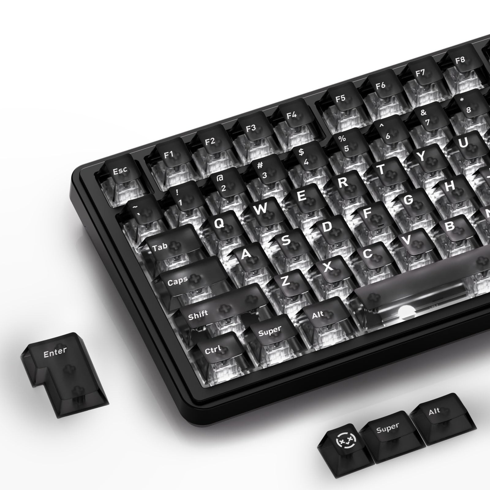 XVX Black Clear Keycaps, Transparent Keycaps 60 75 100 Percent, Ceramic Keyca...