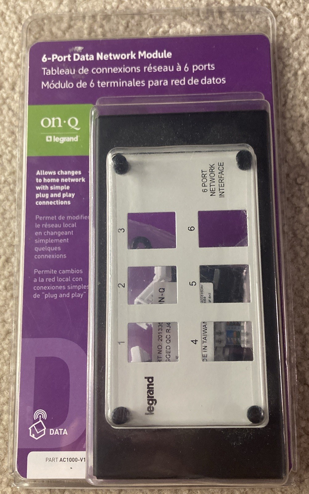 On-Q/Legrand 6-Port Patch Panel DATA NETWORK Module AC1000-V1 New Sealed