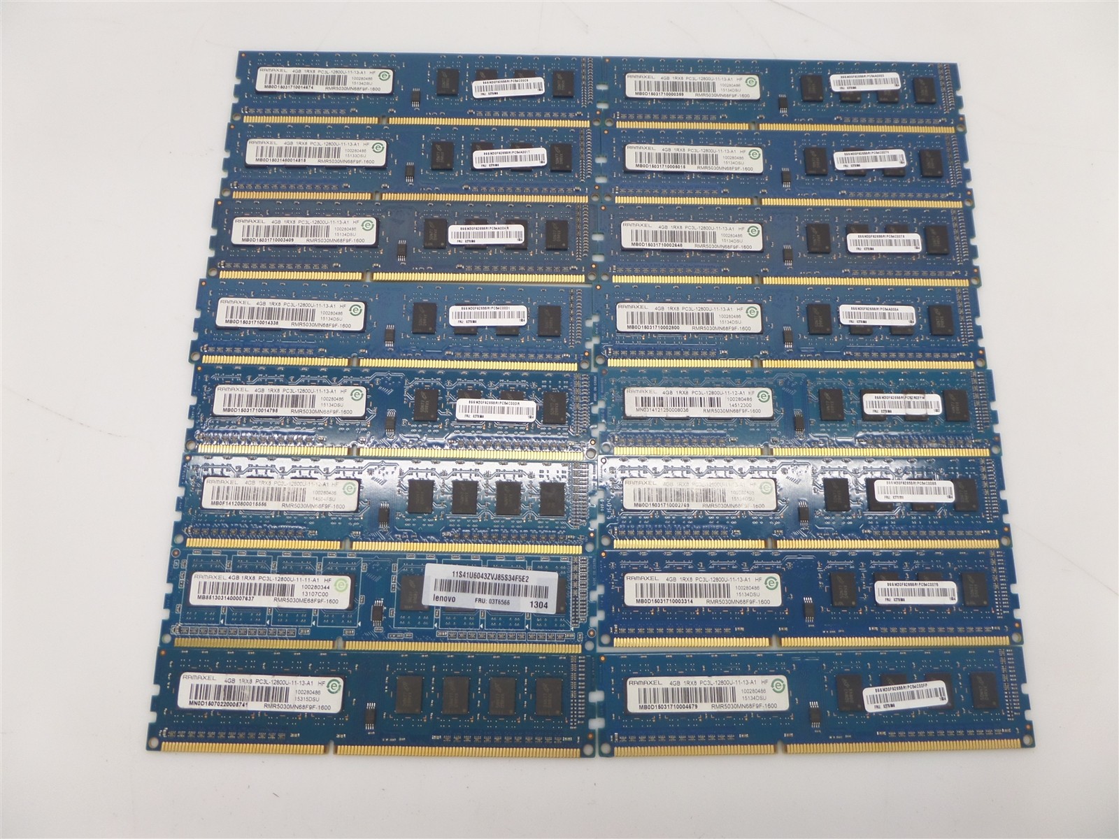 Lot of 16 - Ramaxel RMR5030MN68F9F-1600 4GB PC3L-12800 DDR3-1600 Desktop Memory