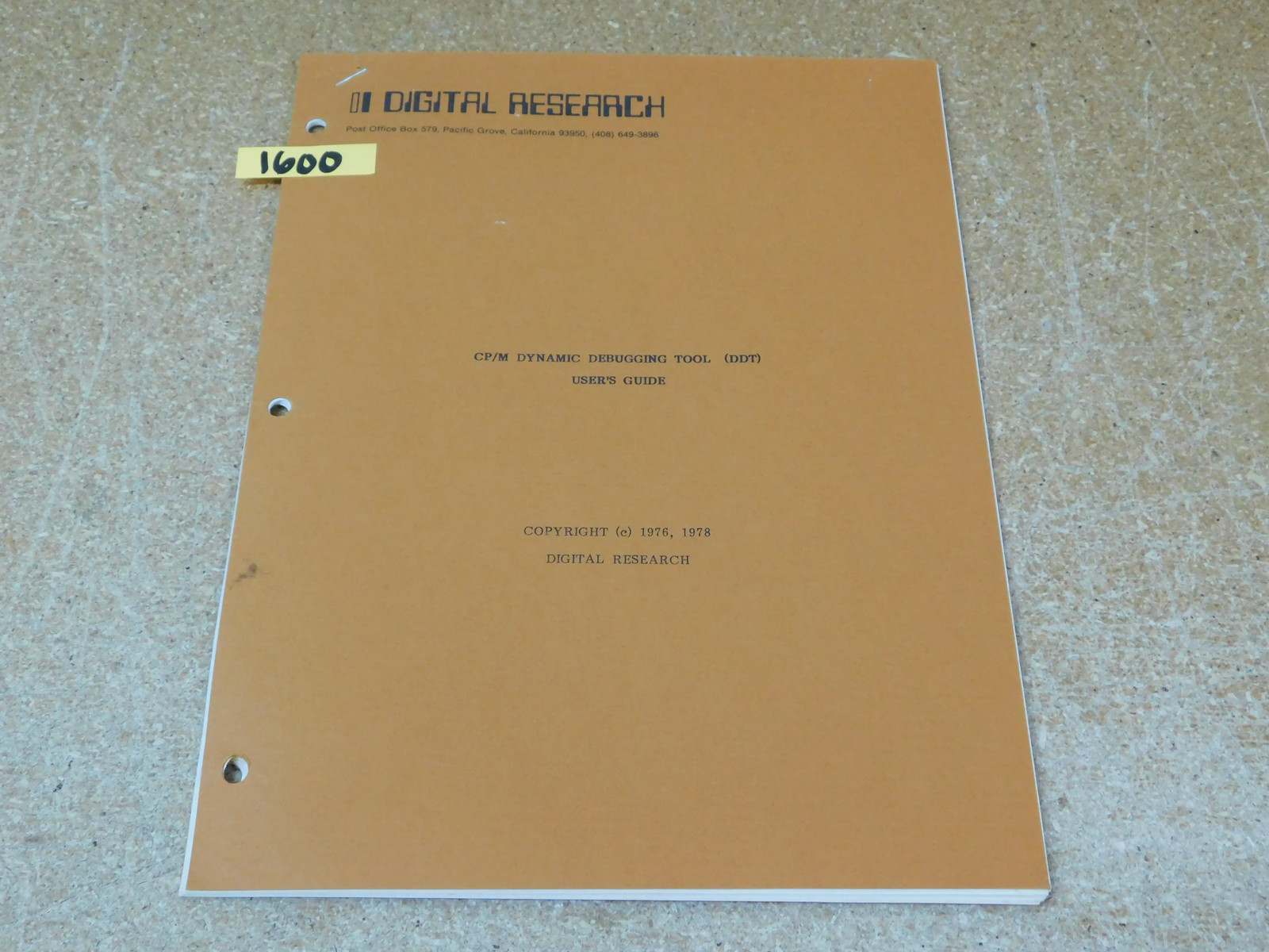 Digital Research Vintage Computer CP/M Debugging Tool DDT User Guide (original)