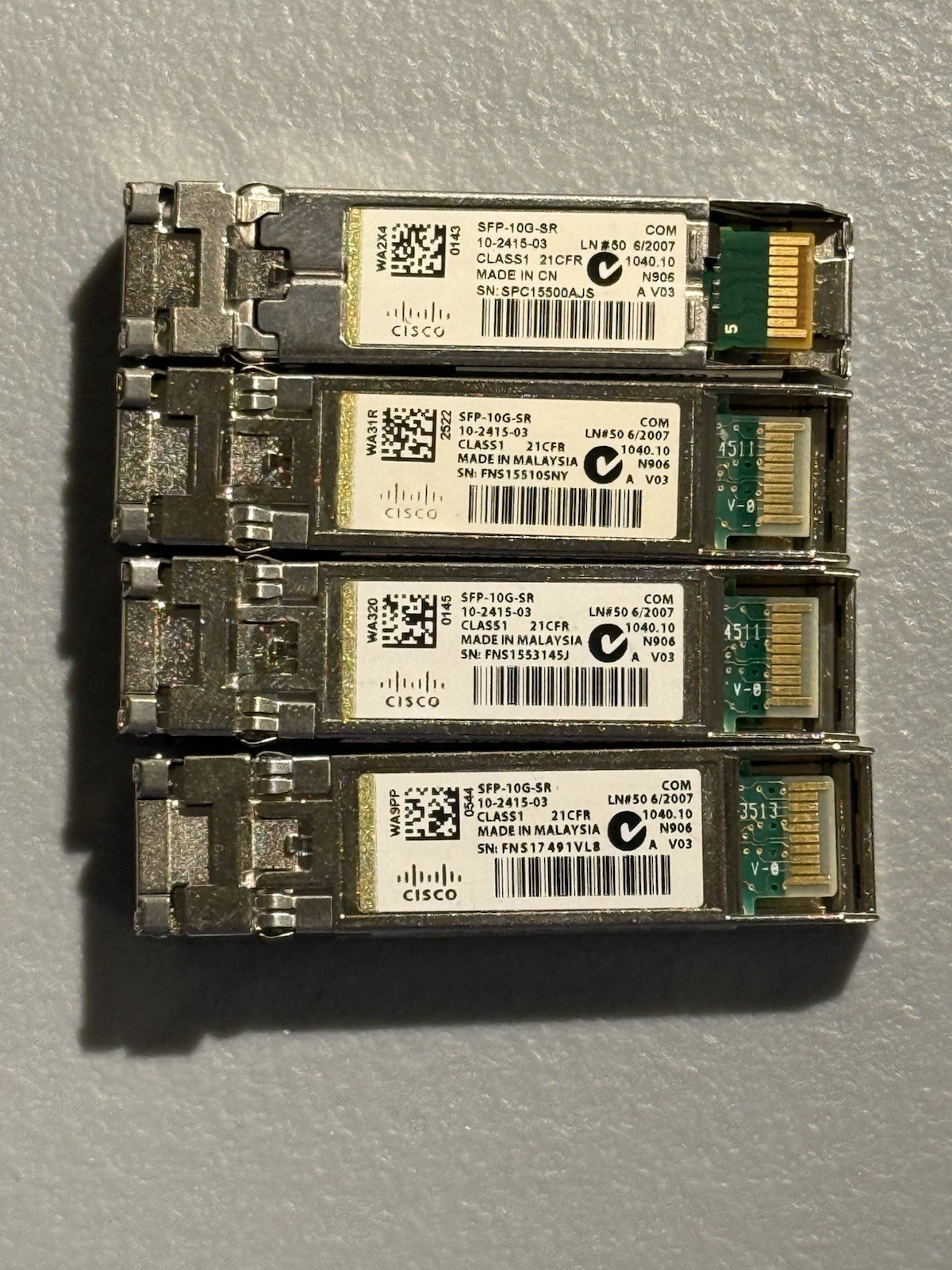 CISCO 10GBASE-SR SFP "Lot of 4” SFP-10G-SR