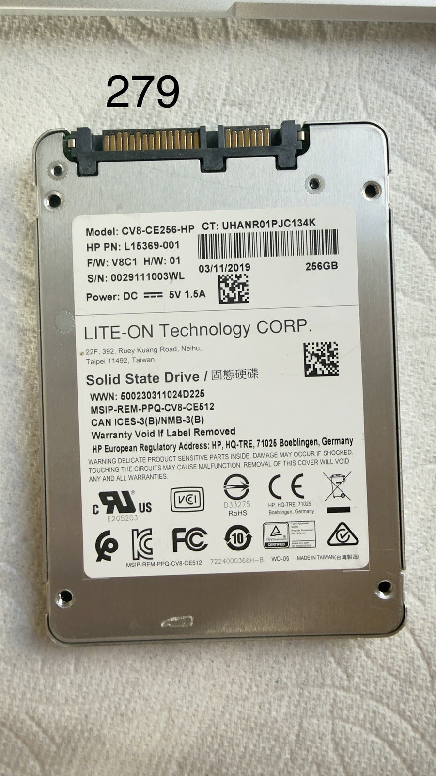 LITEON 256GB 2.5" SATA SSD CV8-CE256-HP health 100%