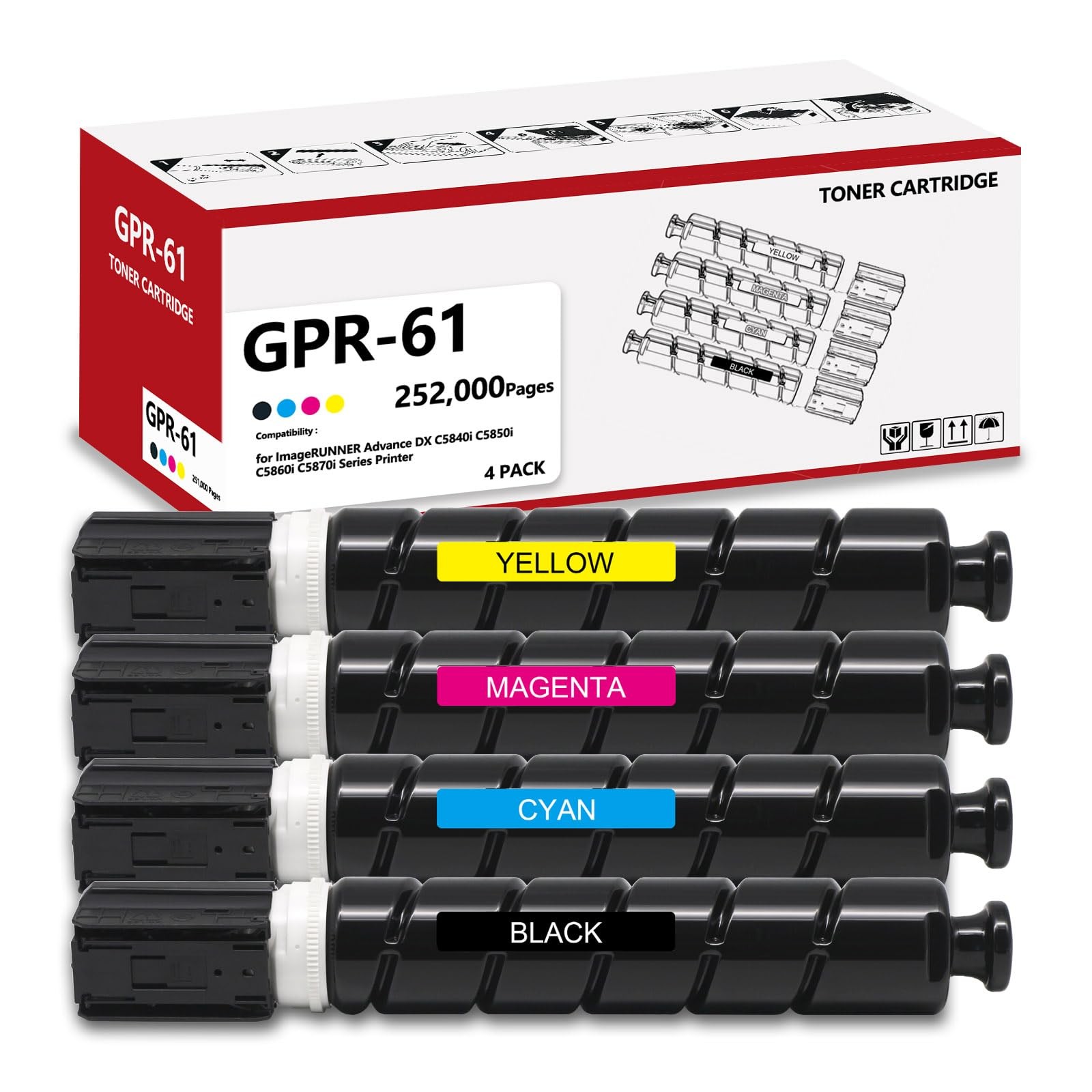 ** NEW Canon Toner Cartridges | GPR-61 | Black/Color | Compatible | 4-Pack