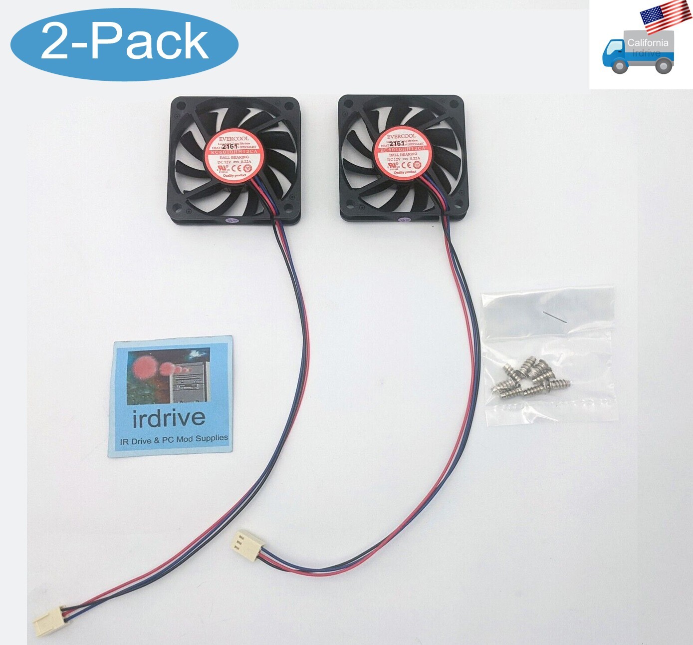 2pack: Evercool 60mm x 10mm 3pin 12V DC High Speed Ball Bearing Fan EC6010HH12CA