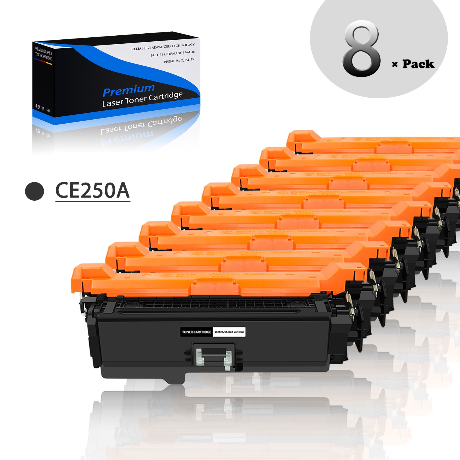 8 PACK Black CE250A 504A Toner for HP Color LaserJet CP3525 CP3525dn CM3530