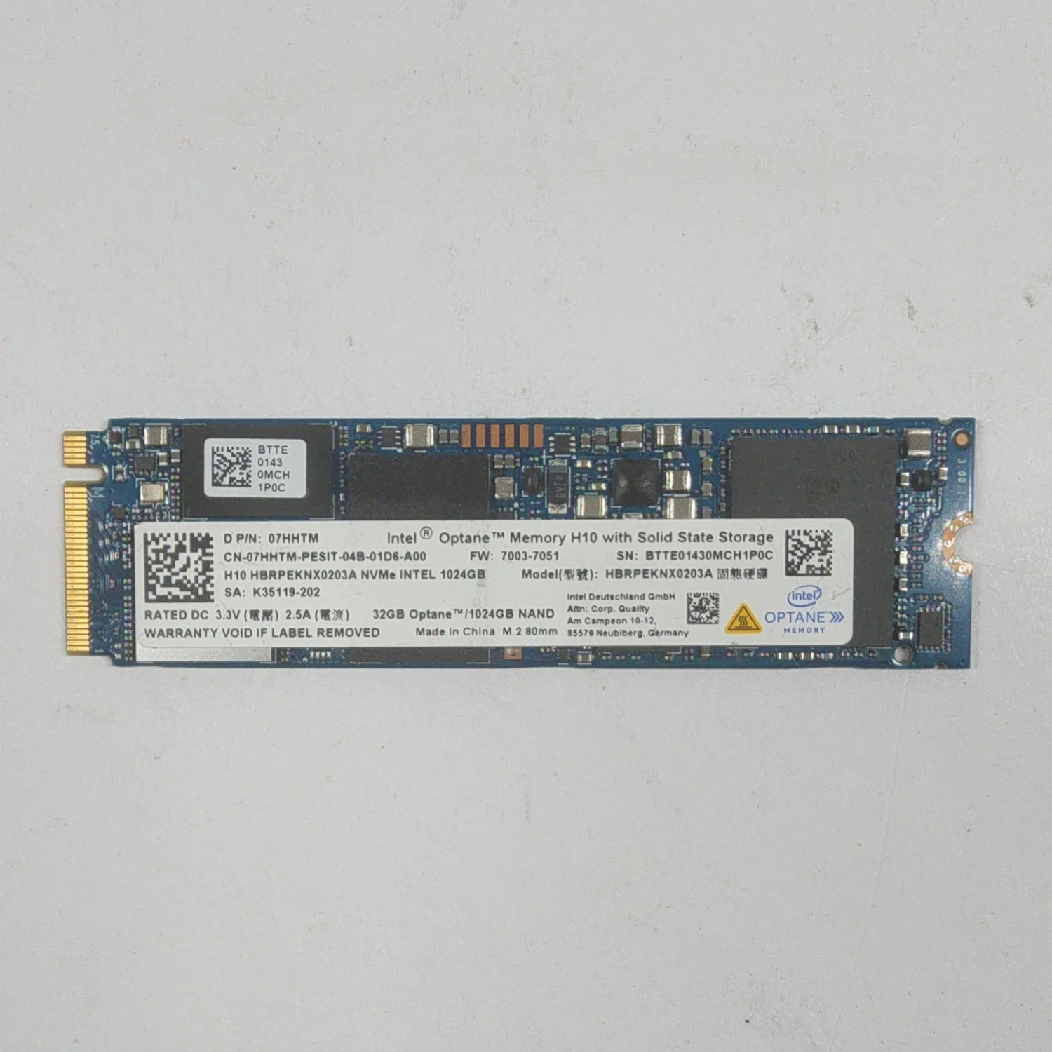 Intel 2280mm Optane H10 1TB M.2 NVMe Gen 3.0 x 4 SSD HBRPEKNX0203A