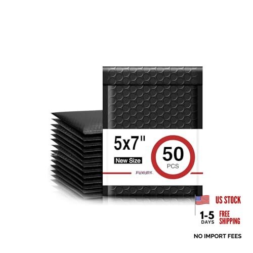 Bubble Mailers 5x8.6" 50 Pack Waterproof Padded Envelopes 5x8.6" 50PC Black