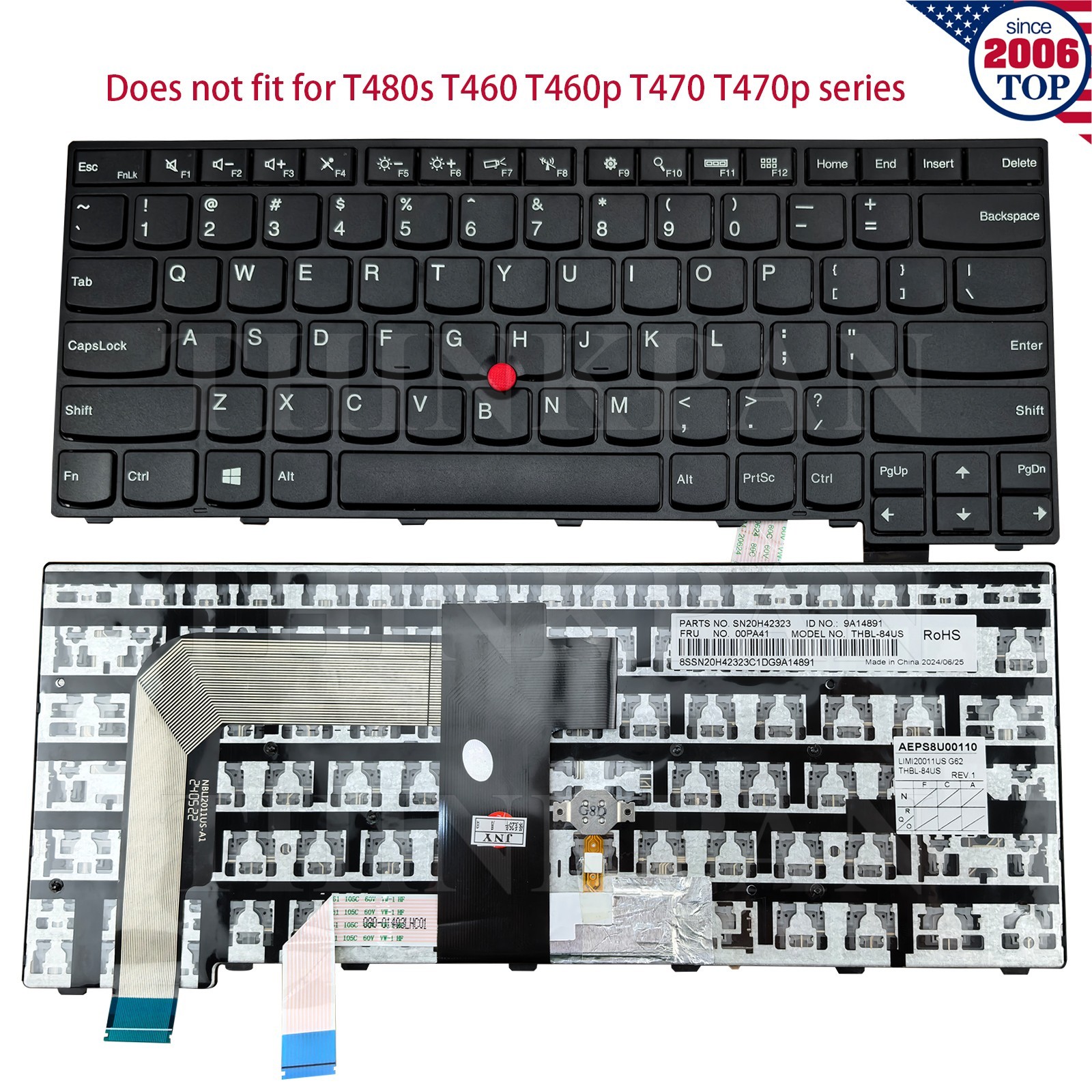 New US Non-Backlit Keyboard for Lenovo ThinkPad T460s T470s 01YR046 00PA411