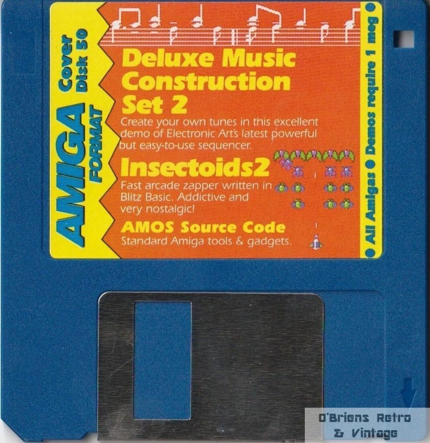 Amiga Format Coverdisk 50, Deluxe Music Construction Set 2, Insectoids 2 Floppy