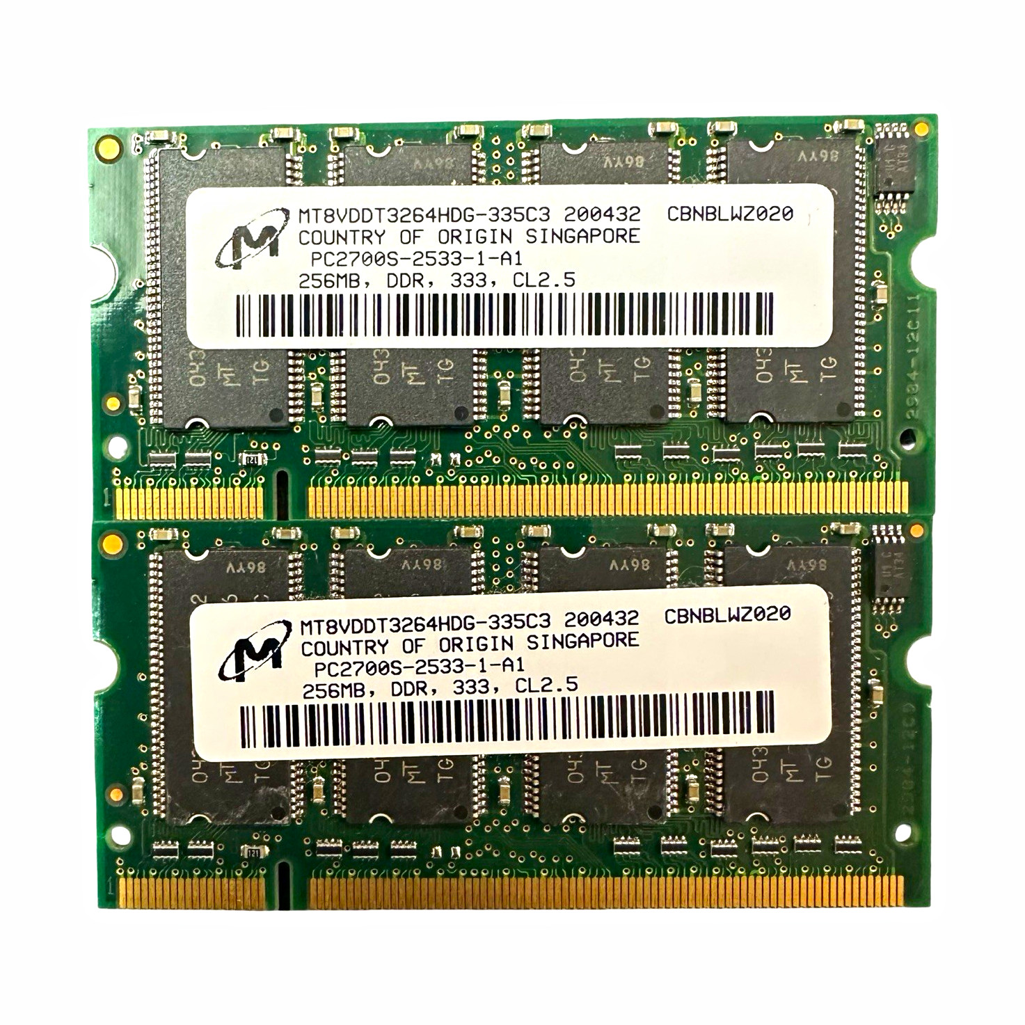 512MB DDR Laptop RAM — 2x 256MB Micron