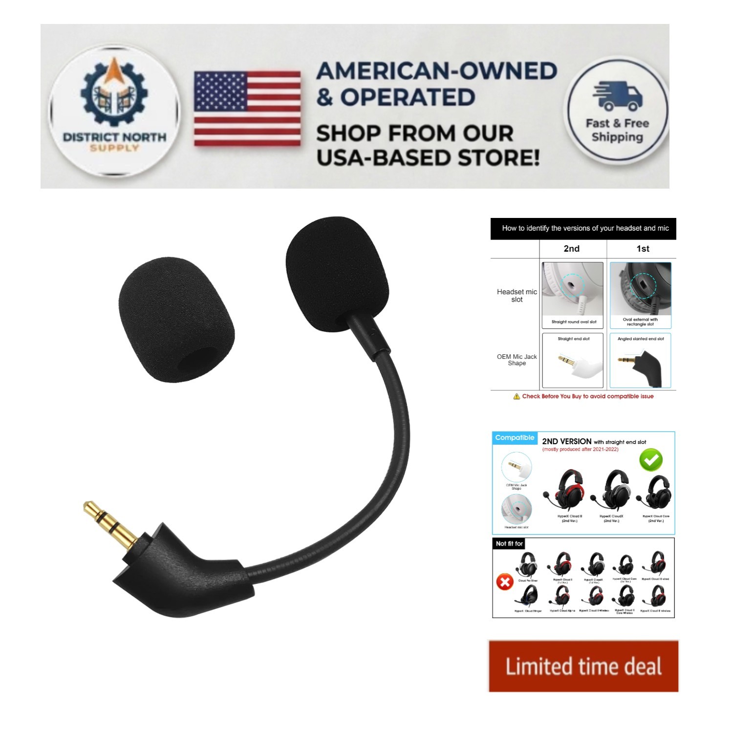 Unidirectional Gaming Microphone with Foam Cover for HyperX Cloud II/Core, Black