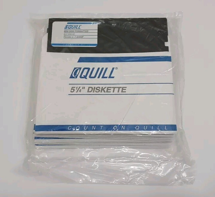 NOS Quill 5,1/4” Floppy Disks Box Of 10 Diskette Mini Disk-Formatted DS/HD